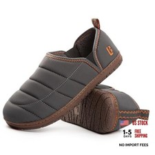 Men's Outdoor Slippers Two Tone Warm Memory Foam Slip On Indoor House 12 Grey