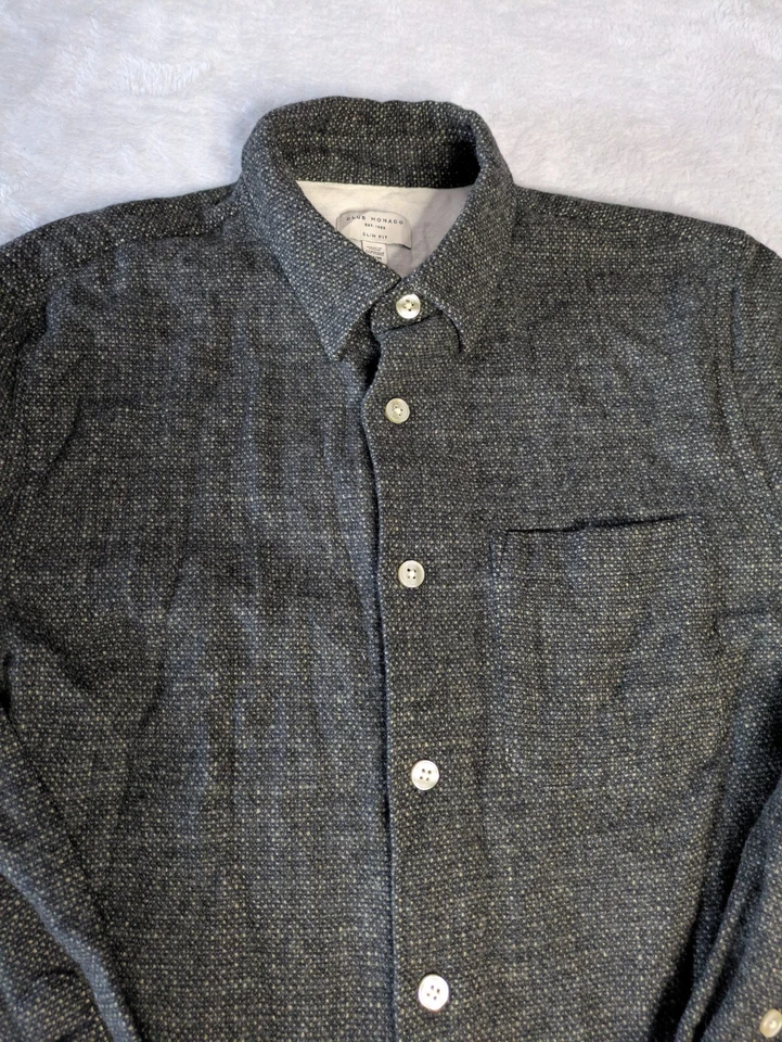Club Monaco Wool Slim Fit Shirt Size Medium Charcoal Button Up - Image 3 of 4