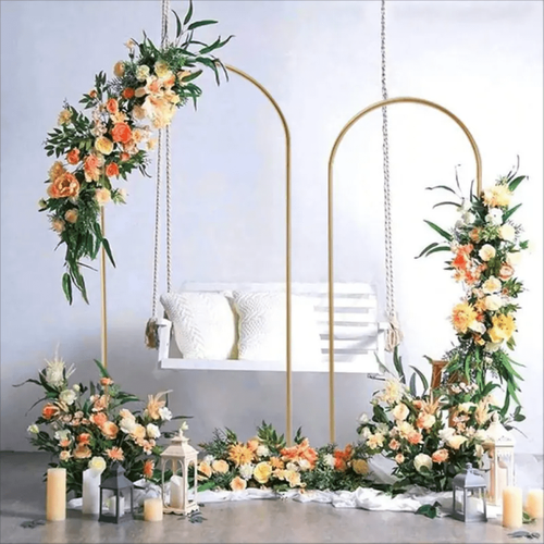 Set of 2 Gold Metal Balloon Arch Stands –Square Wedding & Party Backdrop 6/6.6FT