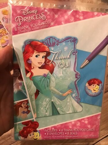 Disney Little Mermaid Ariel Thank You Cards 8 Count -NEW