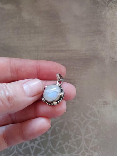 Vintage pendant sterling silver 925 rainbow moonstone round - Picture 10 of 10