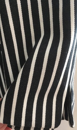 Chaps EUC 3/4 Sleeve Spit Cuff Black & White Stripe Button Front Jacket Sz L - Picture 2 of 7