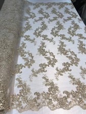 Floral Cluster - Champagne - Embroidered Flower Cluster Fabric On Mesh By Yard 