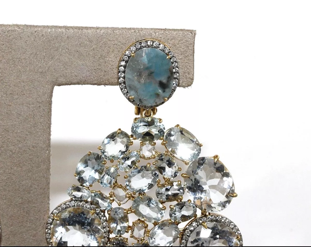 Etho Maria Round Aquamarine Diamond Cluster Earrings 18K Yellow