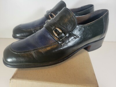 靴 NOS 70s service shoe made by The Hanover 1970s HANOVER 9 C/A Green Blue Loafers DRESS SHOES Factory