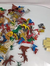 GIANT Lot Vtg Multi Color Cowboys Indians Horse & Accessories Plastic Figures