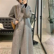 Womens Cashmere Long Parka Loose Over Knee Wool Jackets Double Breasted Coats Sz