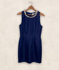 3.1 Phillip Lim Size 4 Navy Hand Embellished Pearl Silk Wool Cotton Sheath Dress