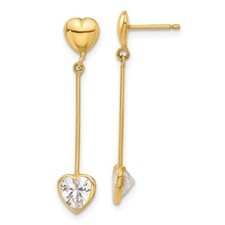32mm 14K Yellow Gold CZ Heart Dangle Earrings