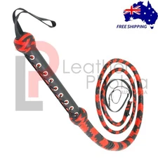 Genuine CowHide Leather 6 Feet Long 12 Plait Bull Whip Equestrian Rope Core Whip