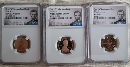 2019-W NGC Lincoln Cent 3 Coin Set  PF70RD - ULTRA CAMEO, REV PF70RD, UNC MS69RD
