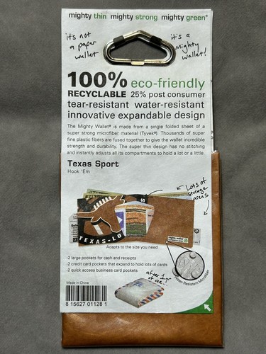 University Of Texas Hook ‘Em Texas Sport Tyvek Mighty Wallet New Old Stock - Picture 2 of 4