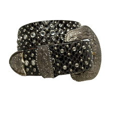 Ariat Western Women Belt Leather Studded Rhinestones Black F105003 Sz 32/80 Vtg