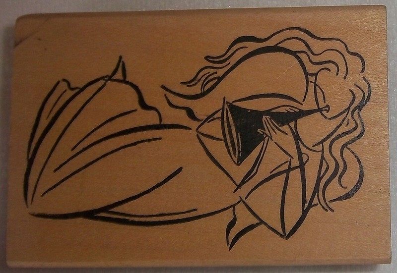 Ducks in a Row HARK THE HERALD ANGEL WITH TRUMPET Rubber Stamp USED