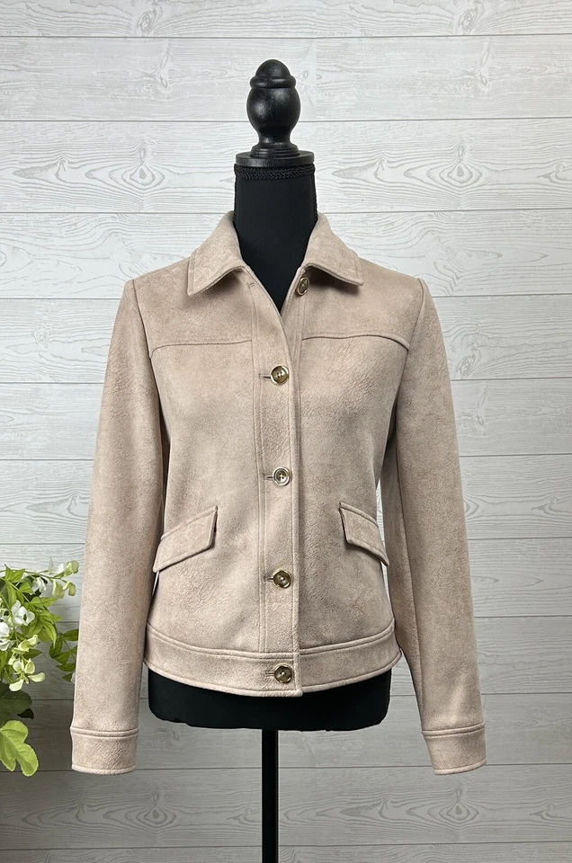 Sz 4-6 CHICO's (Sz 0) Pink FAUX SUEDE JACKET Collared $129 - Image 2 of 4