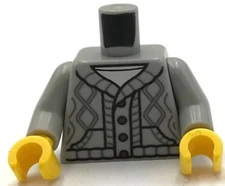 Lego New Light Bluish Gray Torso Knit Cable Cardigan Sweater w/ Buttons