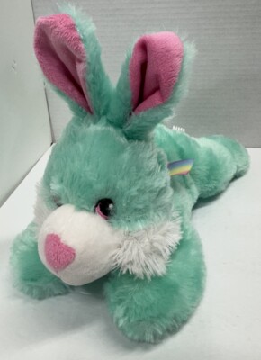 Easter Bunny Plush Rainbow Ribbon Green 10 Inches