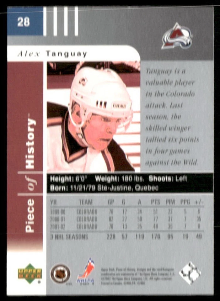 2002-03 Upper Deck Piece Of History - #28 Alex Tanguay - Image 2 of 2