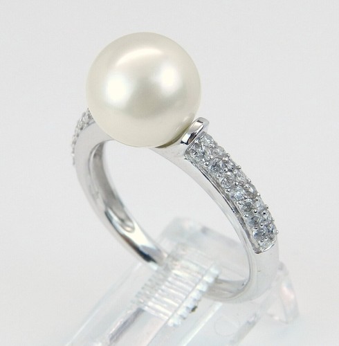 3CT Round Cut Natural Pearl Engagement Ring Promise Ring 14K White Gold Plated - Picture 4 of 5