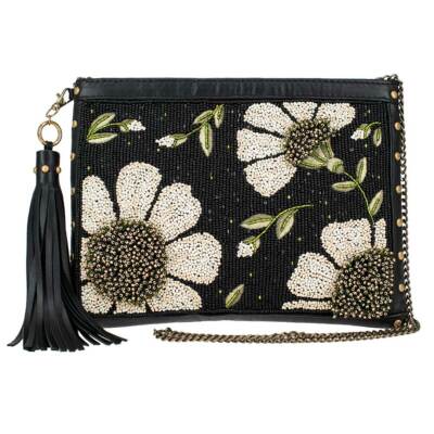 Mary Frances Beaded Sunshine Daisies Leather Crossbody Handbag
