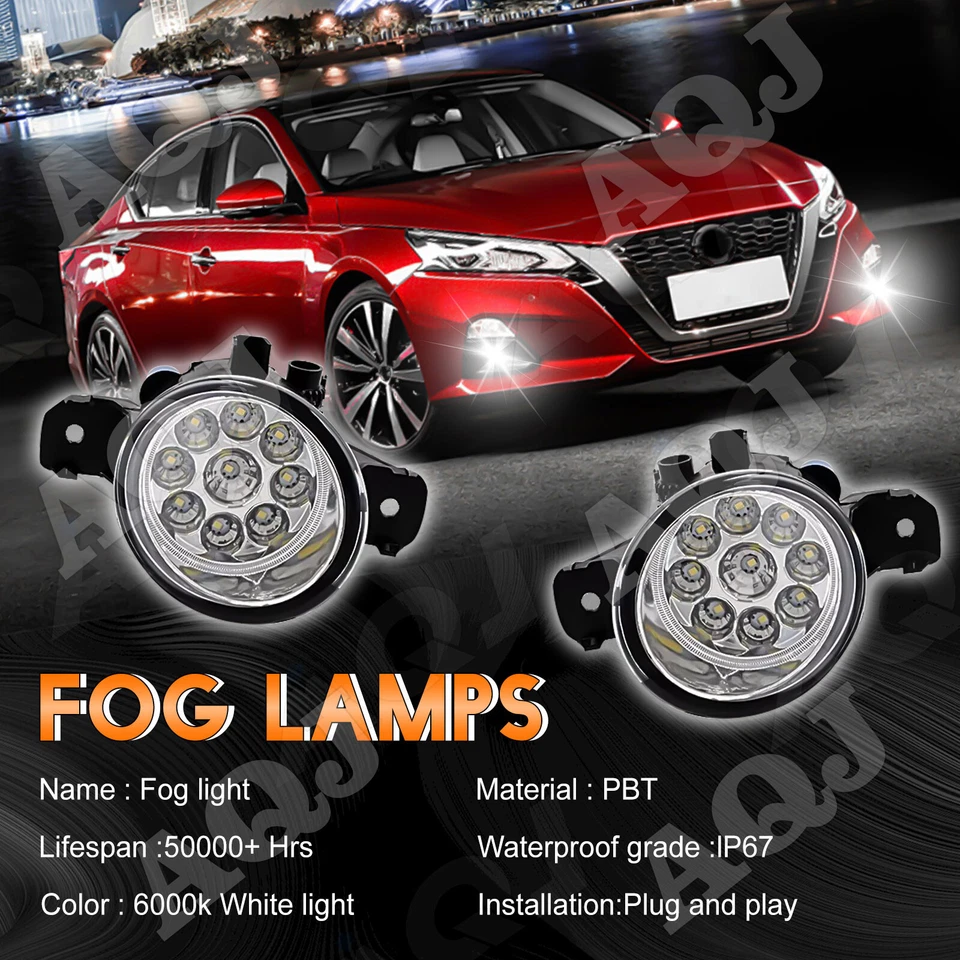 Pair of 9 LED Bumper Fog Light Driving Lamps For Nissan Infiniti LH + RH Foto 4 de 4