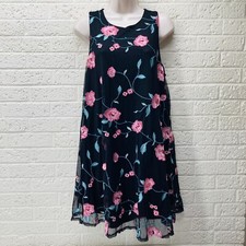 Francesca's MI AMI Sz M Black Floral Embroidered Mesh Shift Dress USA Made • VG‼