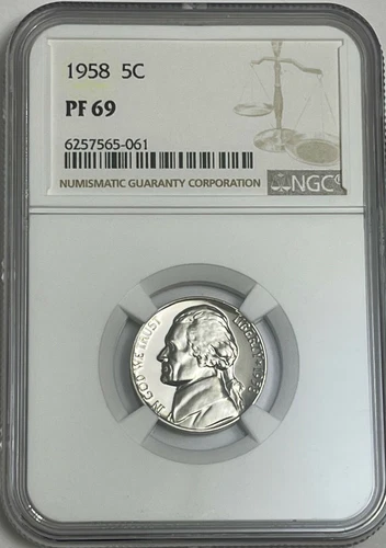 1958 NGC PF69 Proof Thomas Jefferson Nickel 5c White Label