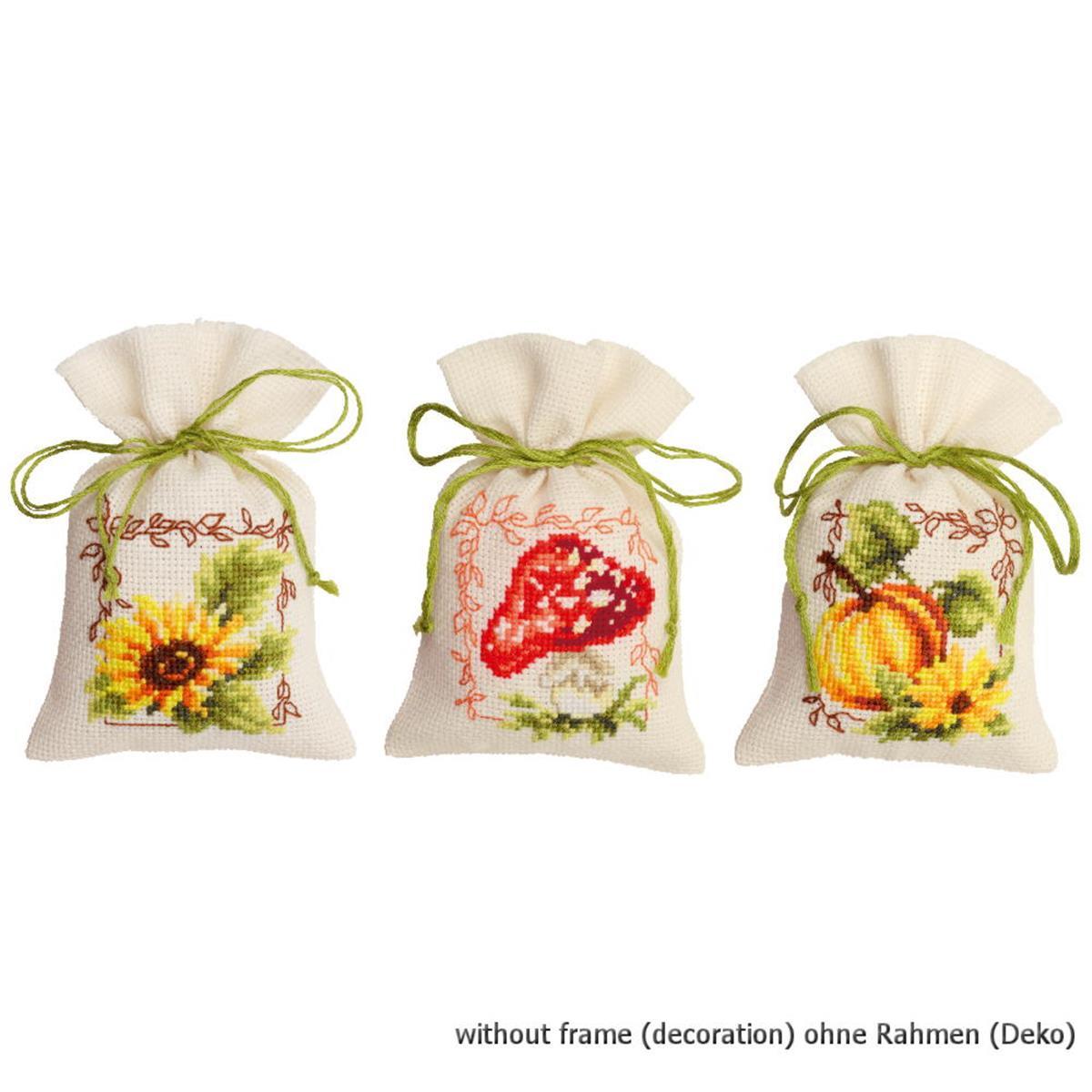 Vervaco Herbal bags counted cross stitch kit Autumn Set of 3, DIY