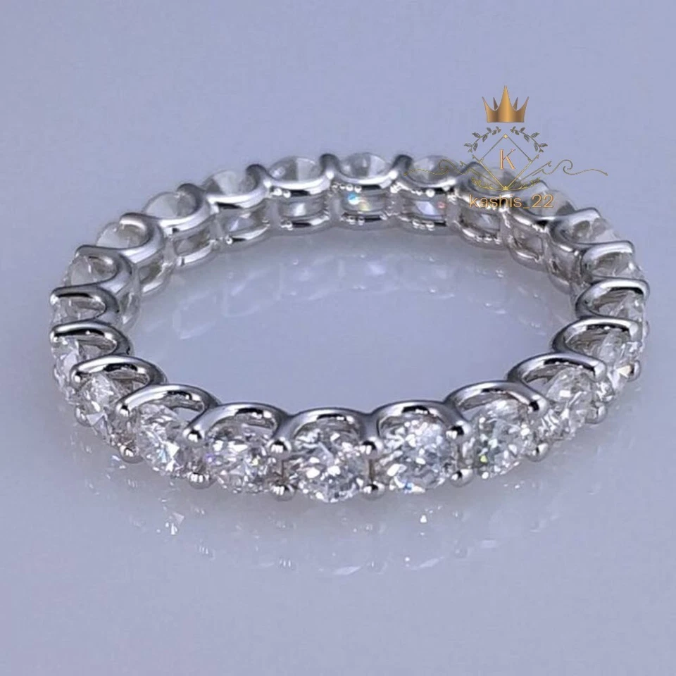 Alianza de boda de eternidad de corte redondo de 1 quilate de oro blanco sólido de 14K regalo para mujer Foto 2 de 4