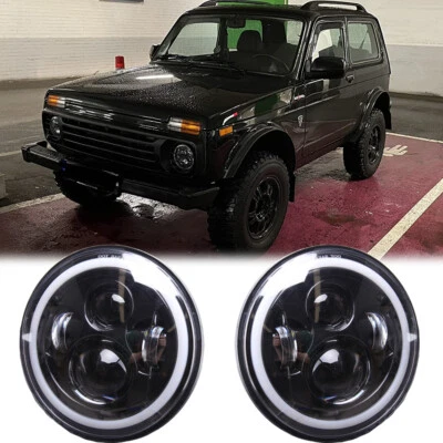 KEEPDSGN Auto 7'' LED Front Scheinwerfer Set Blinker Fernlicht IP67 für Lada Niva Rund