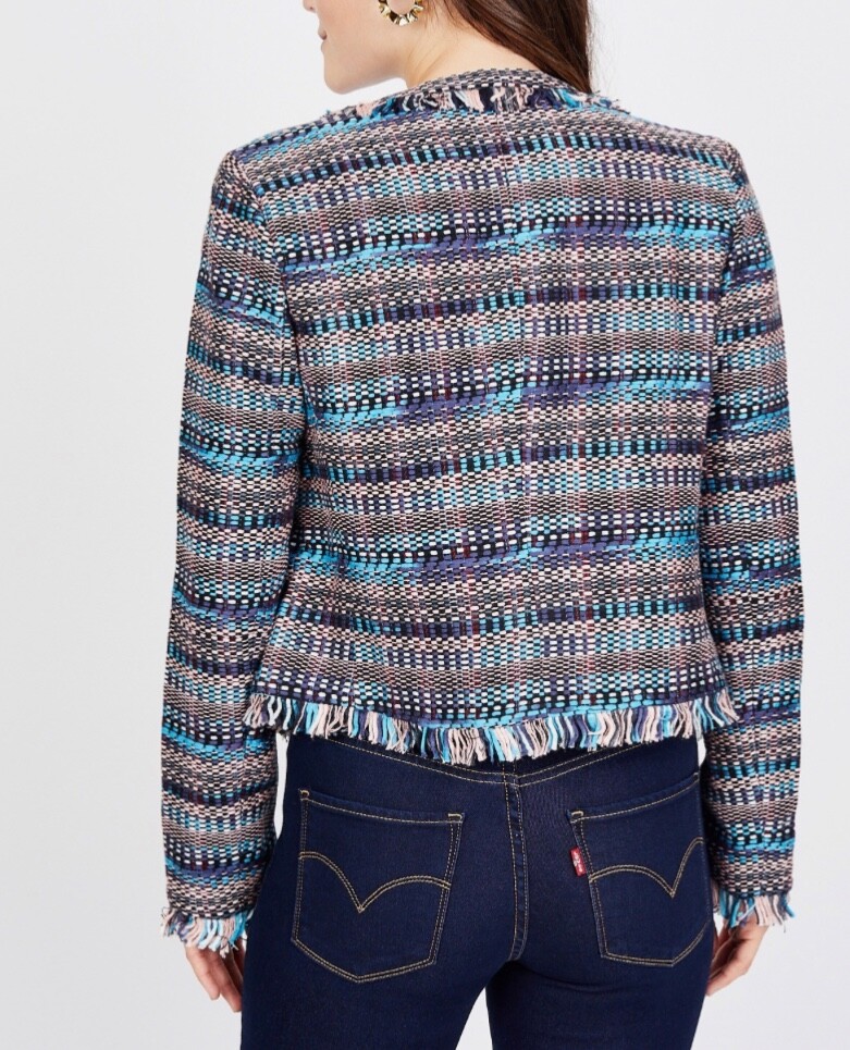 Juicy Couture Black Label Tweed Blue Zip Frayed Short Jacket $270