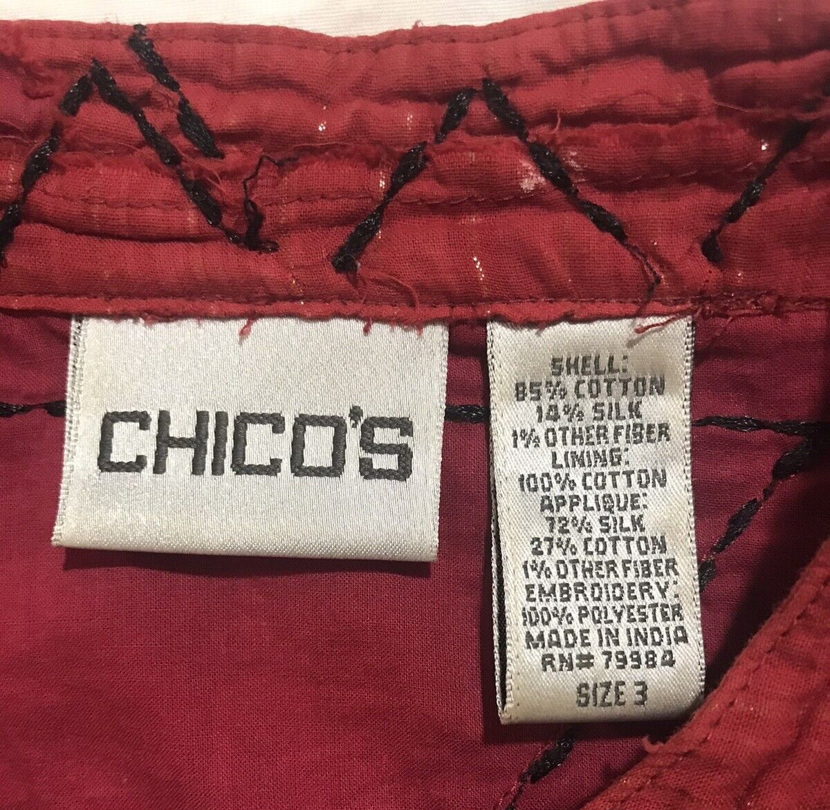 Chicos Jacket Sz 3 (XL) Red Embroidery Applique P… - image 2
