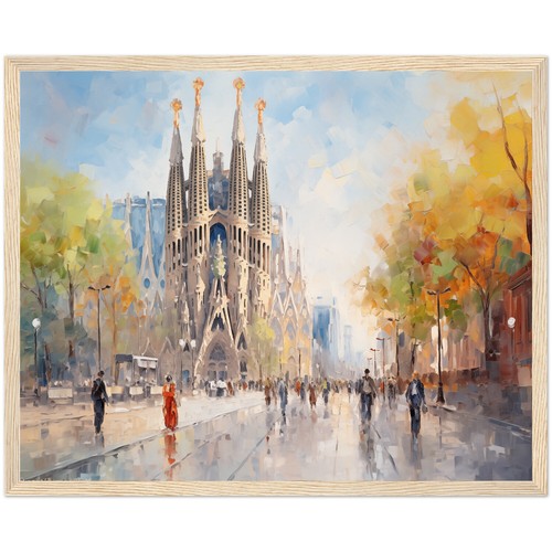 Barcelona Landscape Painting Spain Impressionism Art Print Sagrada Familia Print - Picture 7 of 8