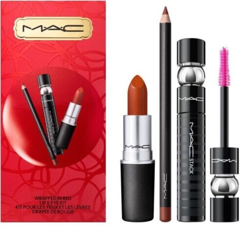 Mac Wrapped in Red Lip and Eye Kit Holiday Set 3PCS Brand