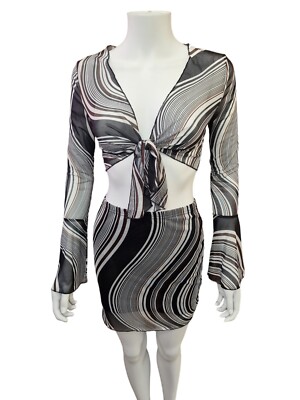 Shein Swirl Mesh Brown Black Mix Lined Skirt Top Set Size S Party