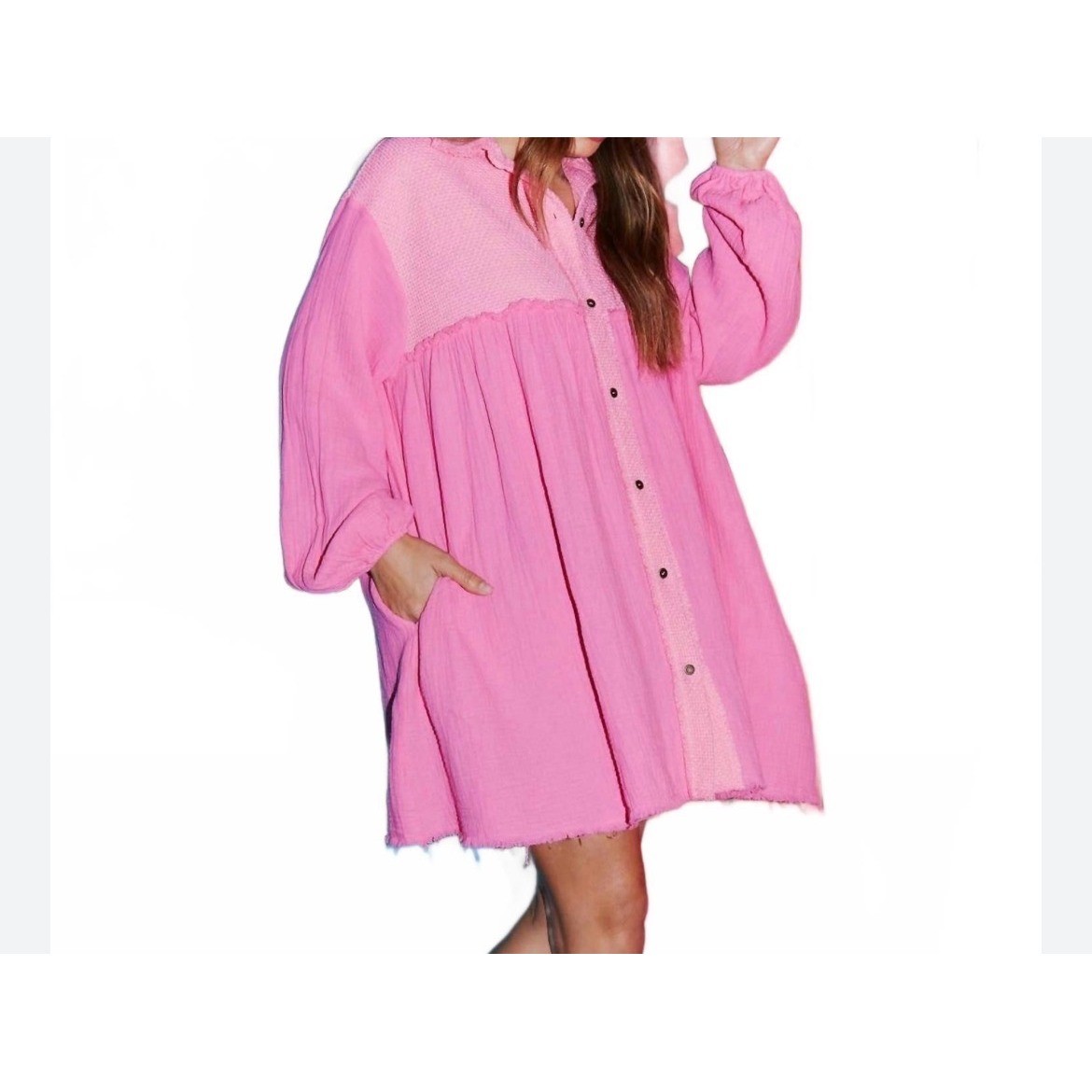 Fantastic Fawn Pink Babydoll Shirt Dress Mini Long Sleeve Waffle Knit Small Fantastic Fawn Pink Babydoll Shirt Dress Mini Long Sleeve Waffle Knit Small