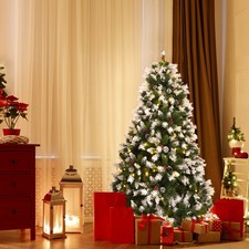 6' Pre-lit Snowy Christmas Tree Xmas Decoration 818 Tips 8 Lighting Modes