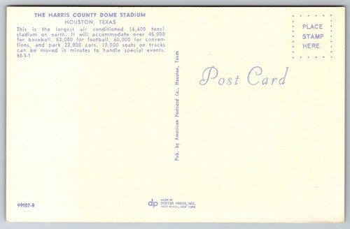 Harris County Dome Stadium Astrodome Houston Texas - Night Vintage 1964 Postcard - Picture 2 of 2