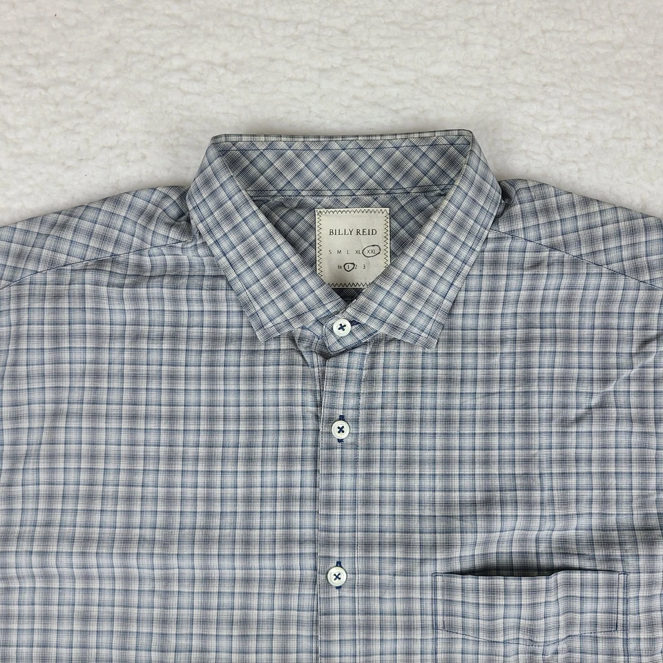 Camisa Billy Reid Para Hombres 2XL XXL Azul Gris Ajuste A Cuadros 1 Vestido Abotonado Foto 3 de 4