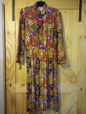 Women's Vtg LS Pleated Floral Midi Dress 14P Secretary 80's Belt Fabric Buttons 