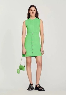 SANDRO Kelly Green Knit Sleeveless Mini Dress sz 4 preppy old money coquette