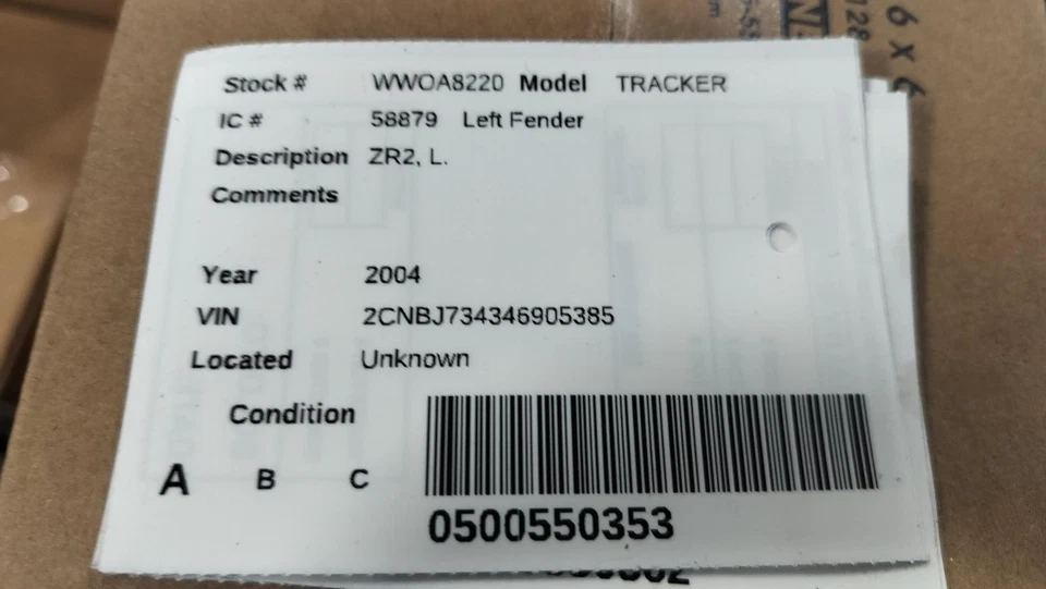 Used Front Left Fender fits: 2004 Chevrolet Tracker ZR2 Front Left Grade A Foto 2 de 3