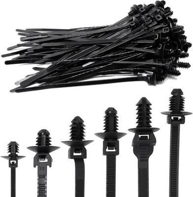 60pcs Push Mount Zip Ties for Car Wire Harness Automotive Cable Fasteners 6 Type