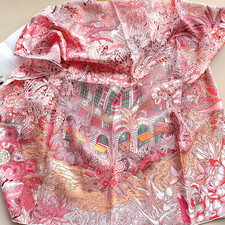 100 Twill Silk Shawl Scarf Square Pink rainforest Print 90X90cm Bandanna Wrap