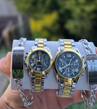 Luxury His & Hers Couple Watches Set Stainless Steel Band Calendar Gift Box