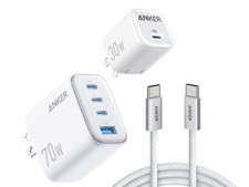 Anker 70W  30W Wall Charger Bundle 4-Port GaN USB-C USB-A with 2x 6ft Cables
