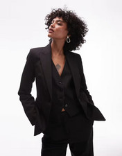 NWT MANGO MNG BLACK STRETCH COTTON FITTED SUIT BLAZER SZ 44 US 12