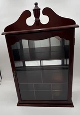 Vtg Cherry Wood Glass Mirrored Wall Table Display Case Curio Cabinet  15x24”x6”
