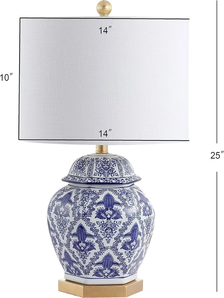 25" Blue White Ceramic Chinoiserie Table Lamp Oriental Asian Ginger Jar Style - Image 4 of 4