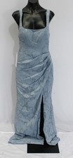 Azazie Women's Mero Sheath Pleated Floral Dress JL3 Dusty Blue Size A8 NWT